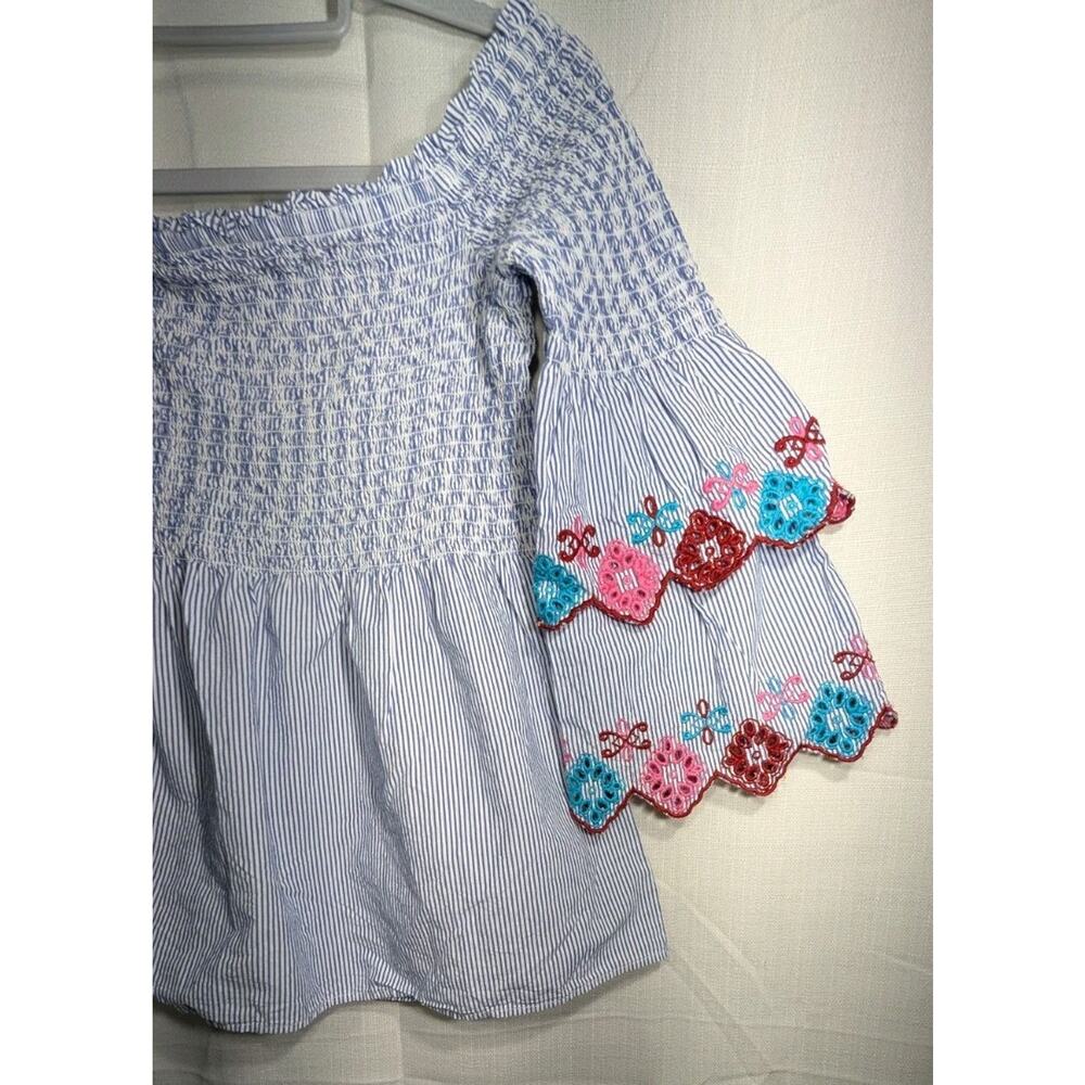 Loft Women's Off The Shoulder Blouse Sz S Embroidered Flare Sleeves Boho Smocked - Picture 2 of 8